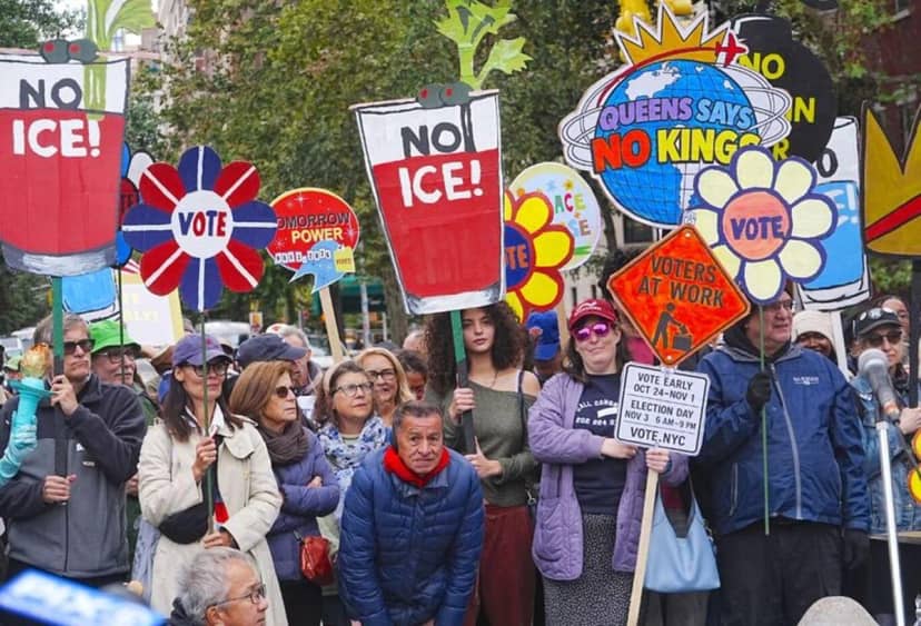 New York kentindeki Washington Square Park'ta bir araya gelen göstericiler de ellerinde dövizler taşıyarak slogan attı, yaklaşan 2026 ara seçimleri öncesinde vatandaşlara sandığa gitme ve oy kullanma çağrısında bulundu.