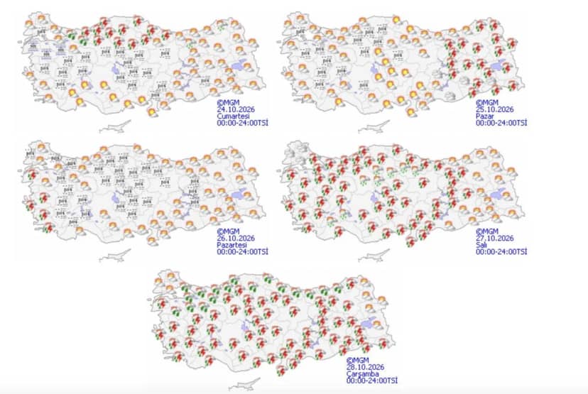 İSTANBUL HAVA DURUMU 24 EKİM 2026 CUMARTESİ: 19°14° 25 EKİM 2026 PAZAR: 20°16° ANKARA HAVA DURUMU 24 EKİM 2026 CUMARTESİ: 20°6° 25 EKİM 2026 PAZAR: 21°5°