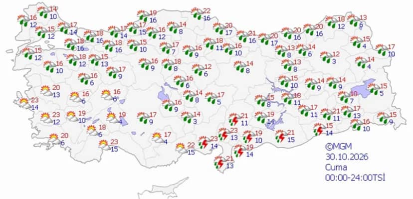 30 Ekim Cuma hava durumu tahmini haritası
