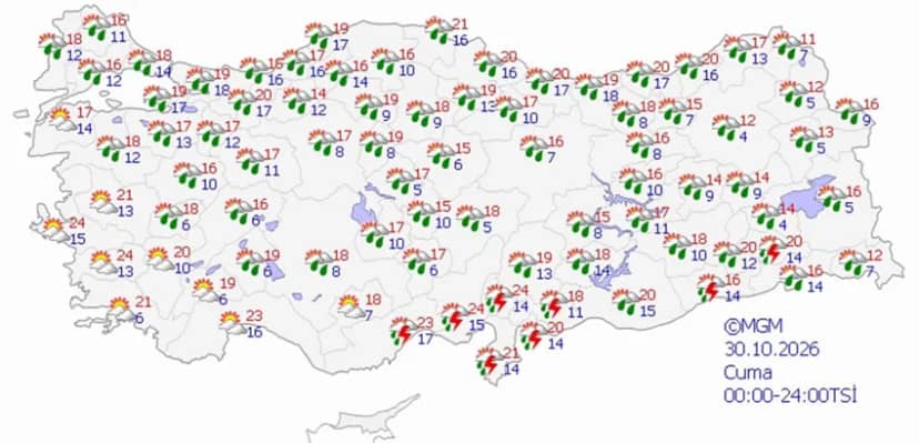 30 Ekim Cuma hava durumu tahmini haritası