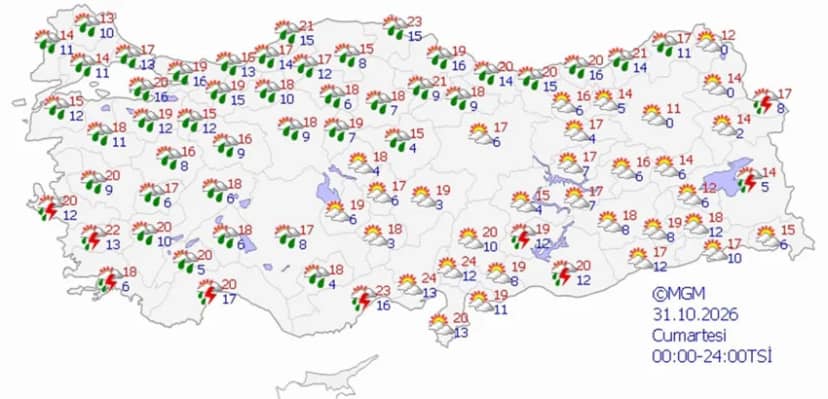 31 Ekim Cumartesi hava durumu tahmini haritası