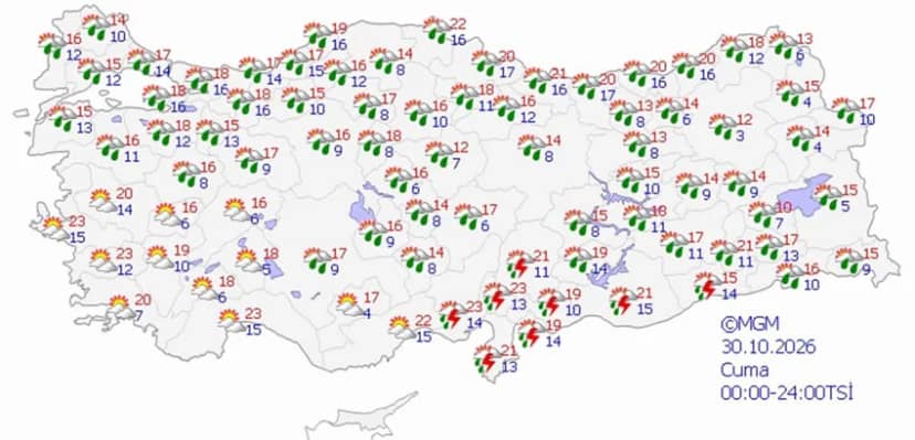 30 Ekim Cuma hava durumu tahmini haritası