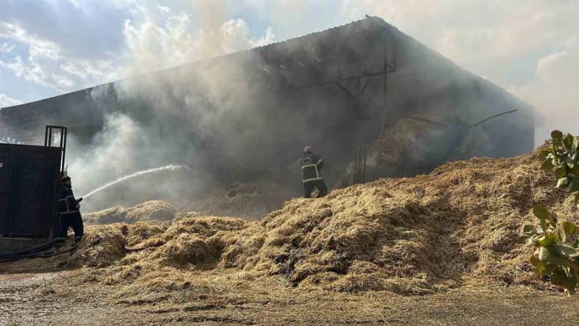 İddiaya göre Gaziantep Nizip'te çiftlikteki samanlıkta yangın çıktı, müdahale sürüyor