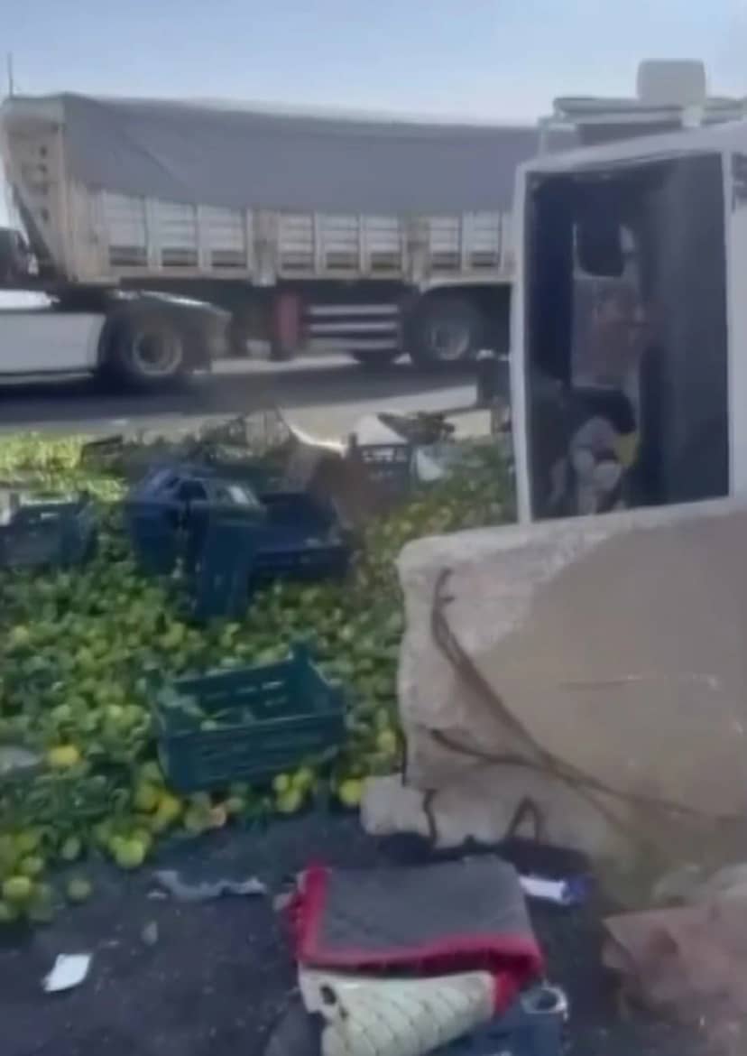 Gaziantep Nurdağı'nda mandalina yüklü kamyon devrildi, yaralanan olmadı