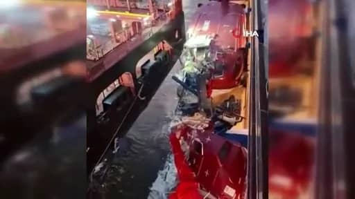 Almanya'da faciaya ramak kala! Dev kruvaziyer yük gemisine çarptı, korkunç anlar kamerada