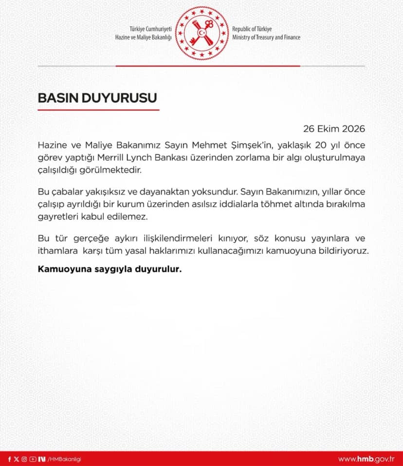 Hazine ve Maliye Bakanlığından 'Merrill Lynch' iddialarına yalanlama