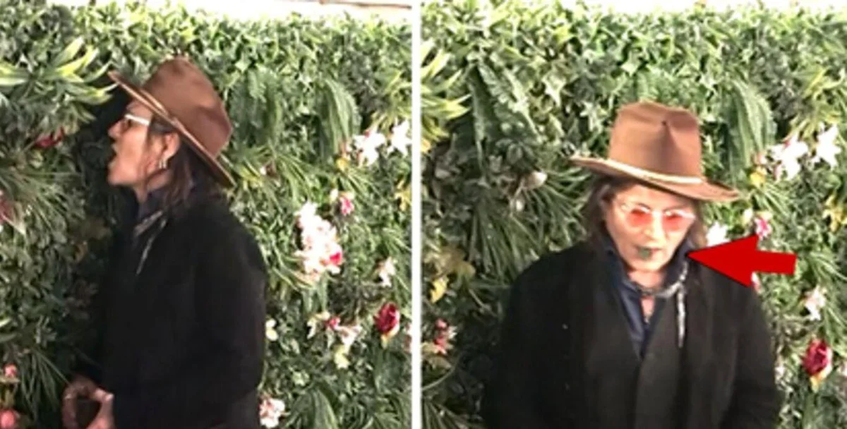 Siyah bir yelek, kovboy şapkasını turuncu tonlu güneş gözlüğüyle tamamlayan Depp, fotoğraf çekimi sırasında ağzında yapraklarla poz verdi.