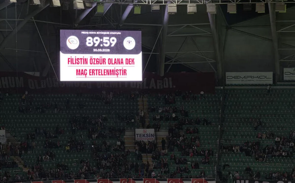 MAÇ 89. DAKİKADA SONLANDI Konyaspor ile Filistin Milli Takımı arasında oynanan karşılaşma 'Filistin özgür olana kadar ertelenmiştir' denilerek 89.59'da tamamlandı.