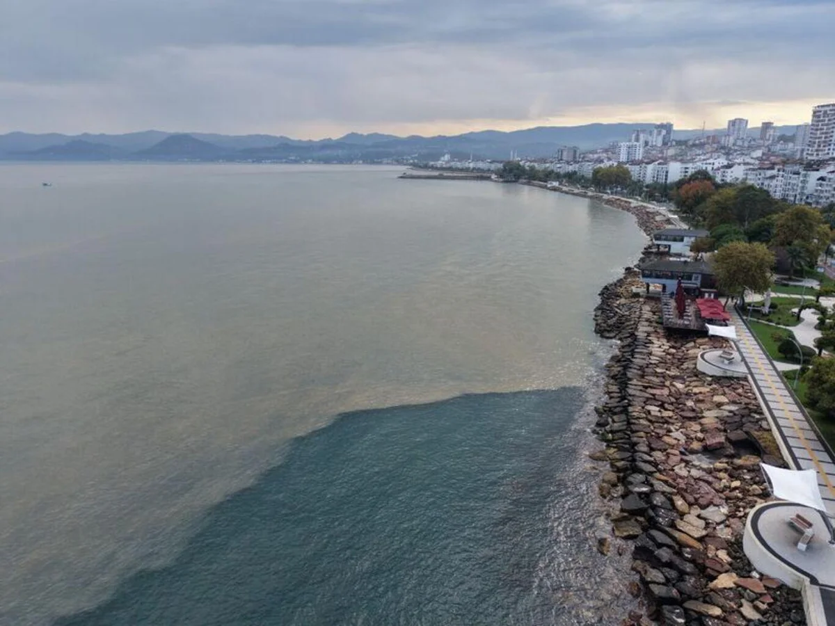 Özellikle dere ve ırmakların Karadeniz'e döküldüğü noktalarda gözlenen renk değişimi, sahil kesiminde dikkat çekti. Denizde oluşan renk farklılığı kıyı boyunca gözlemlendi.