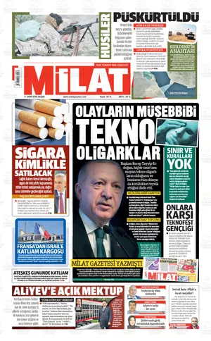 Milat Gazetesi manşeti