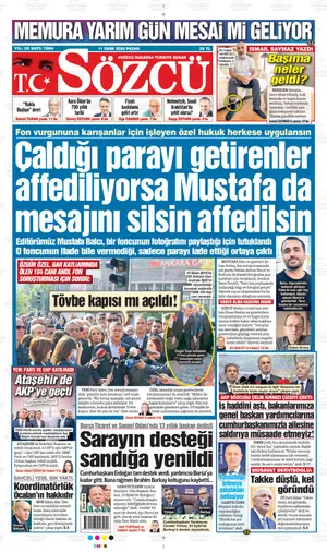 Sözcü Gazetesi manşeti