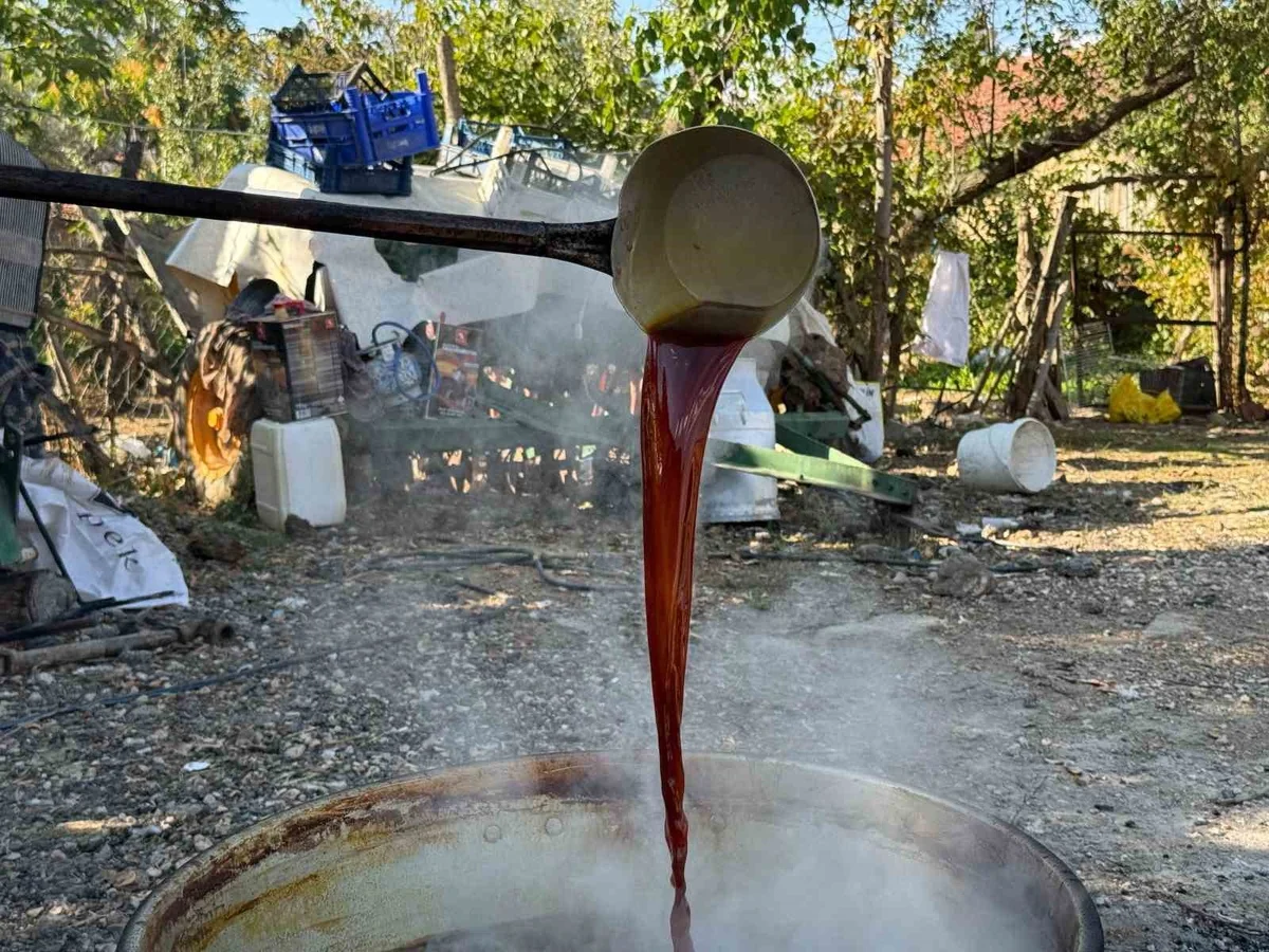 Eskişehir'in Mihalıççık ilçesinde bağ üzümleri geleneksel yöntemle pekmeze dönüştü