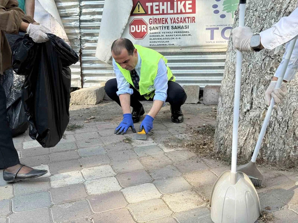 Iğdır Valisi Taşolar, temizlik seferberliğinde otları spatulayla temizledi