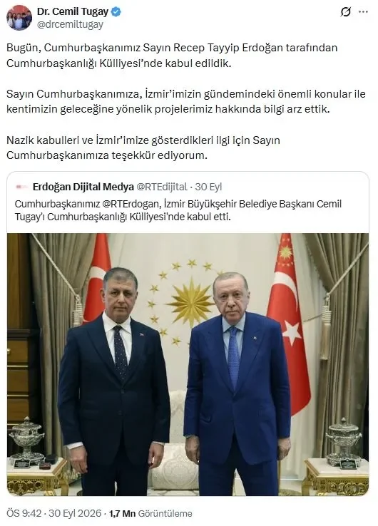 Cemil Tugay, Erdoğan görüşmesine ilişkin sosyal medya paylaşımı yaptı - foto: ahaber.com.tr