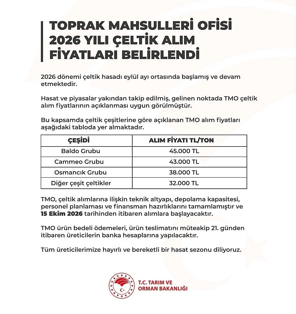 TMO, çeltik alım fiyatını duyurdu