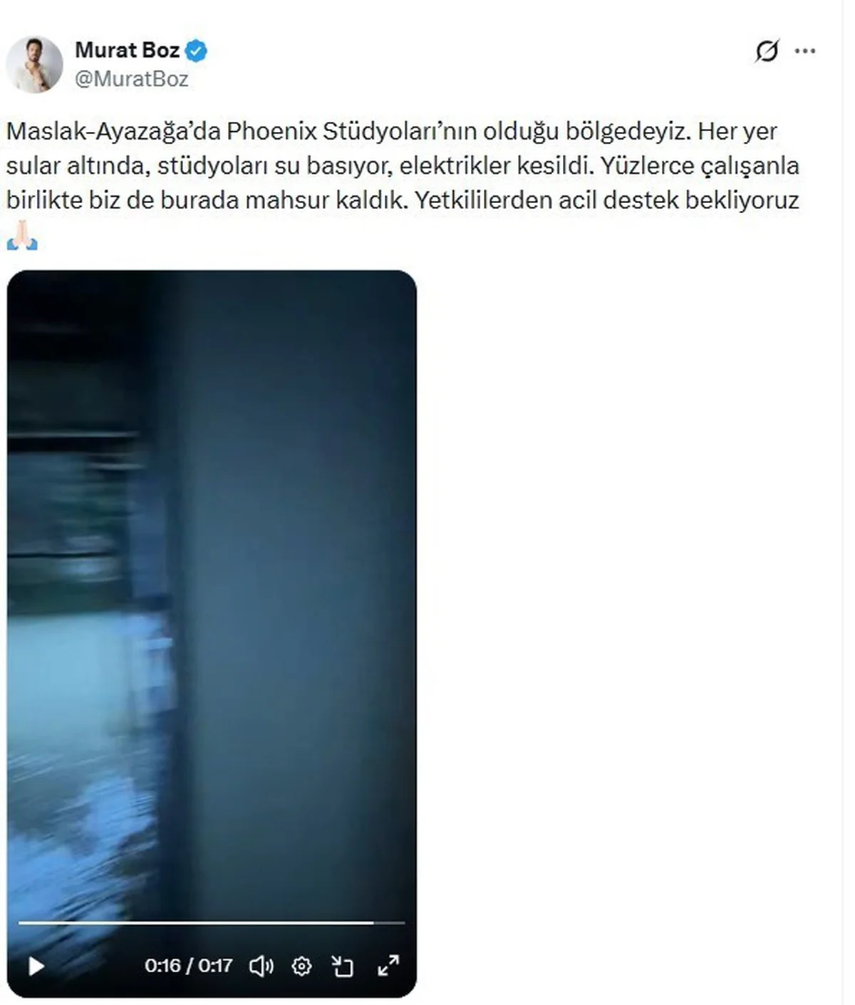 Murat Boz, Ayazağa'daki stüdyoda su baskını nedeniyle yüzlerce çalışanla mahsur kaldı